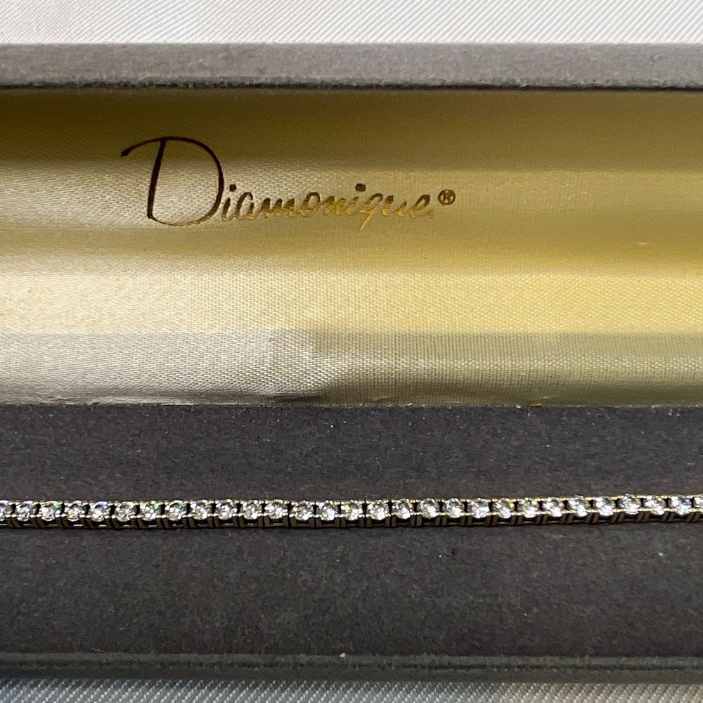 Vintage Diamonique Signed Silver Tone Round Cubic Zirconia Tennis Bracelet Korea